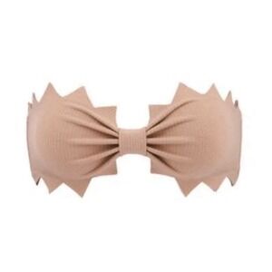 Marysia Antibes Scalloped Bandeau Bikini Top XS Recycled Seersucker Taupe